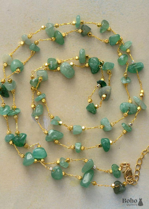 Boho Necklace, Aventurine Lariat Necklace